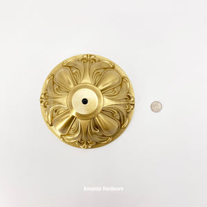 Brass Dome Canopy Hook With Floral Relief - 7.17in