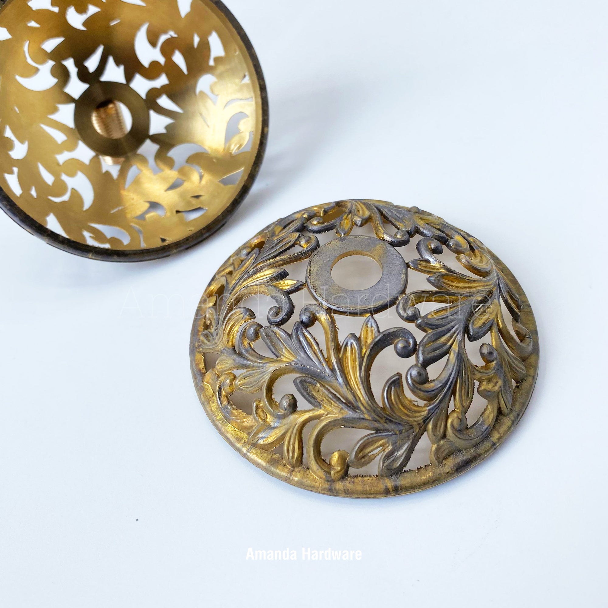 Round Floral Relief Brass Hook - 3in