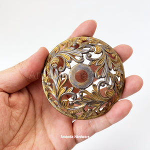 Round Floral Relief Brass Hook - 3in