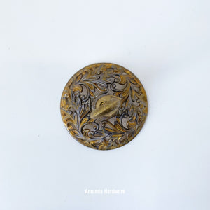 Round Floral Relief Brass Hook - 3in