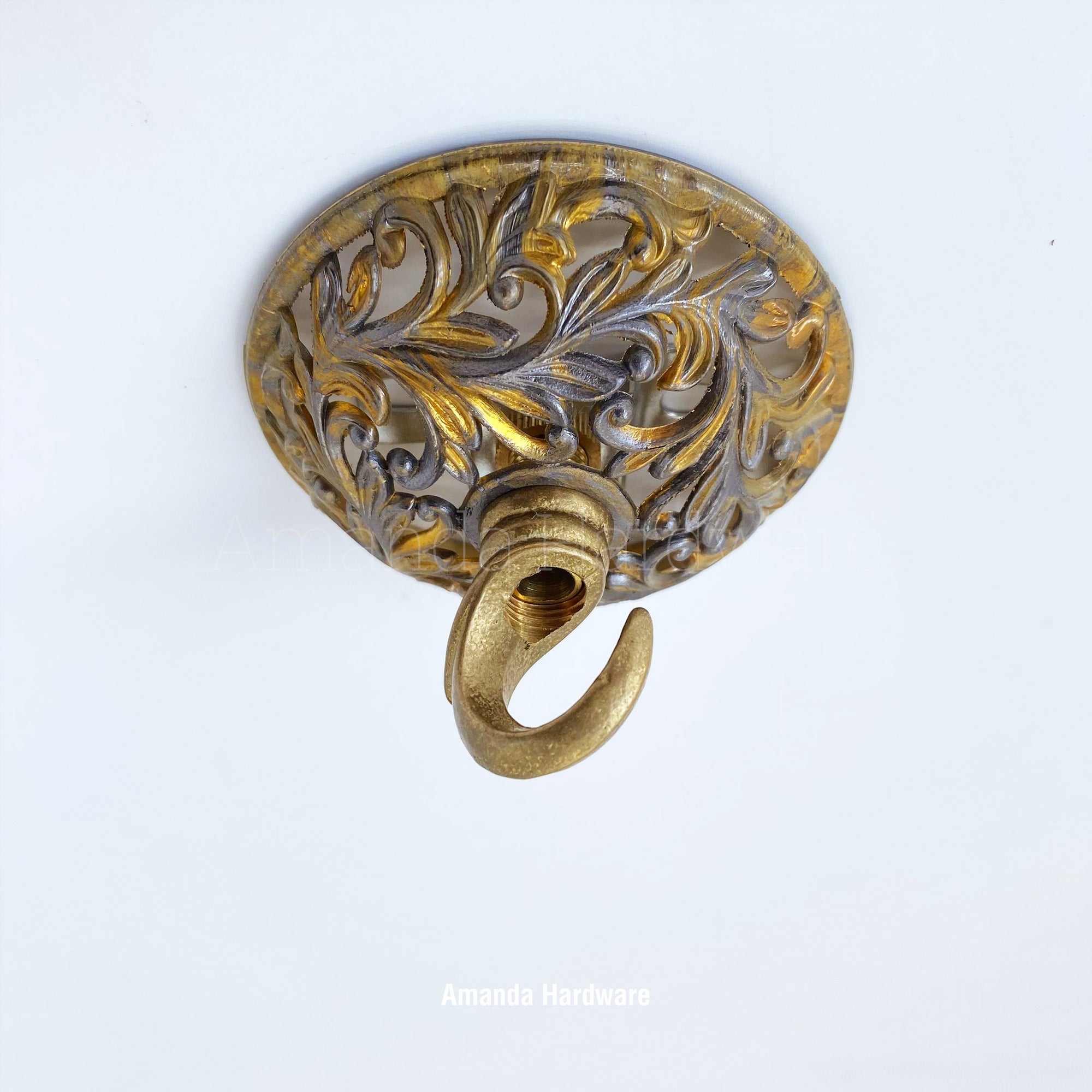 Round Floral Relief Brass Hook - 3in