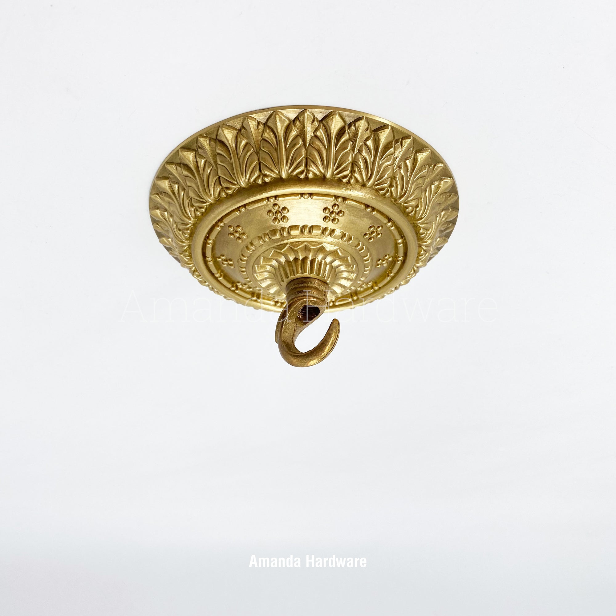 Brass Canopy Hook With Floral Relief - 4.72in