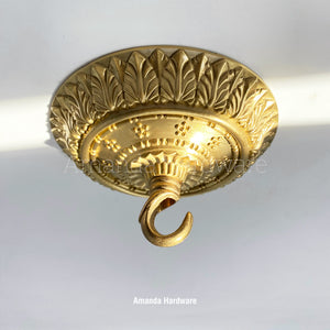 Brass Canopy Hook With Floral Relief - 4.72in