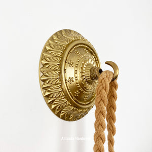 Brass Canopy Hook With Floral Relief - 4.72in