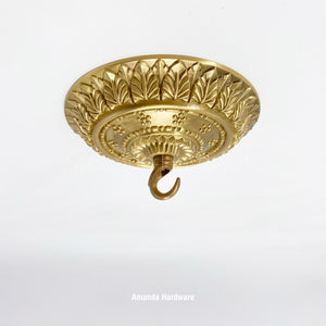 Brass Canopy Hook With Floral Relief - 5.91in