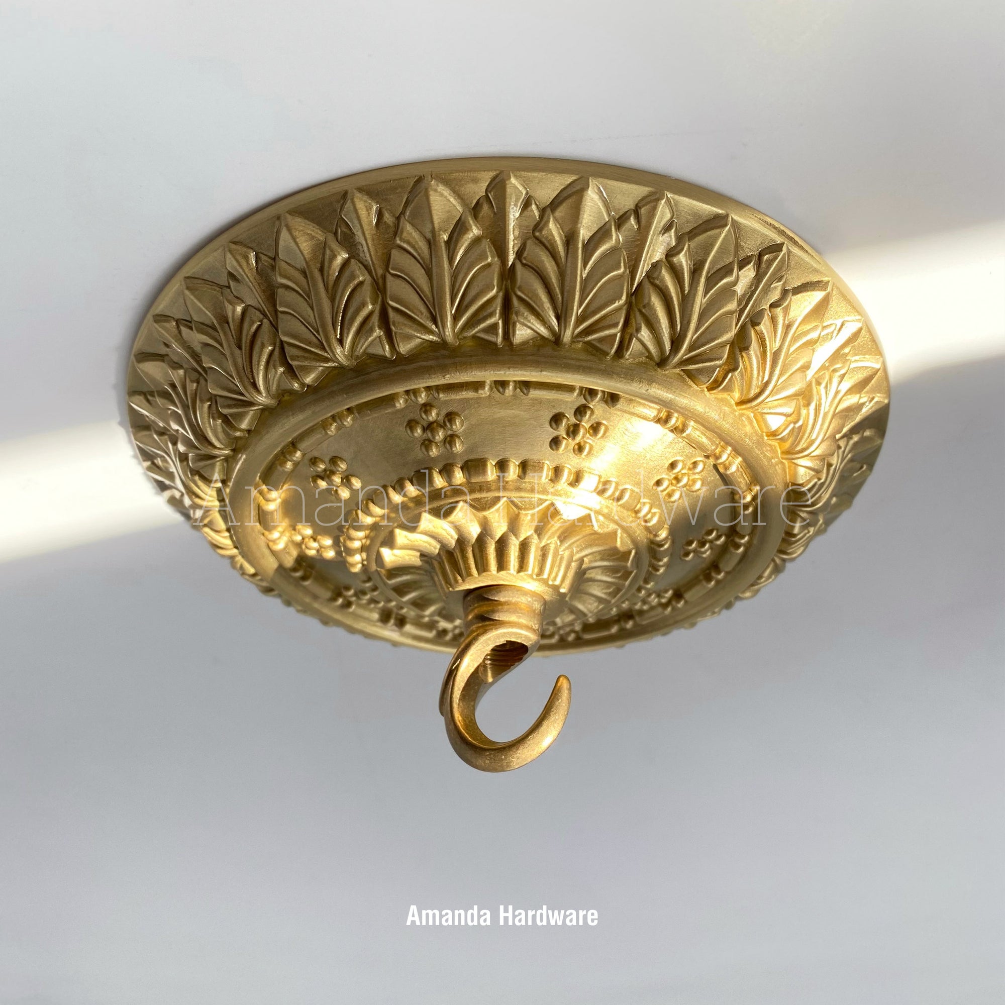 Brass Canopy Hook With Floral Relief - 5.91in