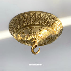 Brass Canopy Hook With Floral Relief - 5.91in