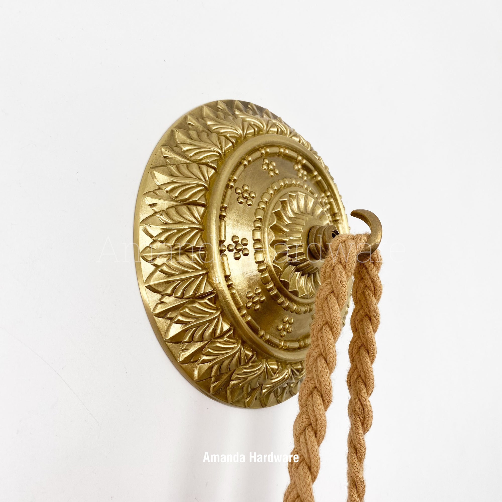 Brass Canopy Hook With Floral Relief - 5.91in