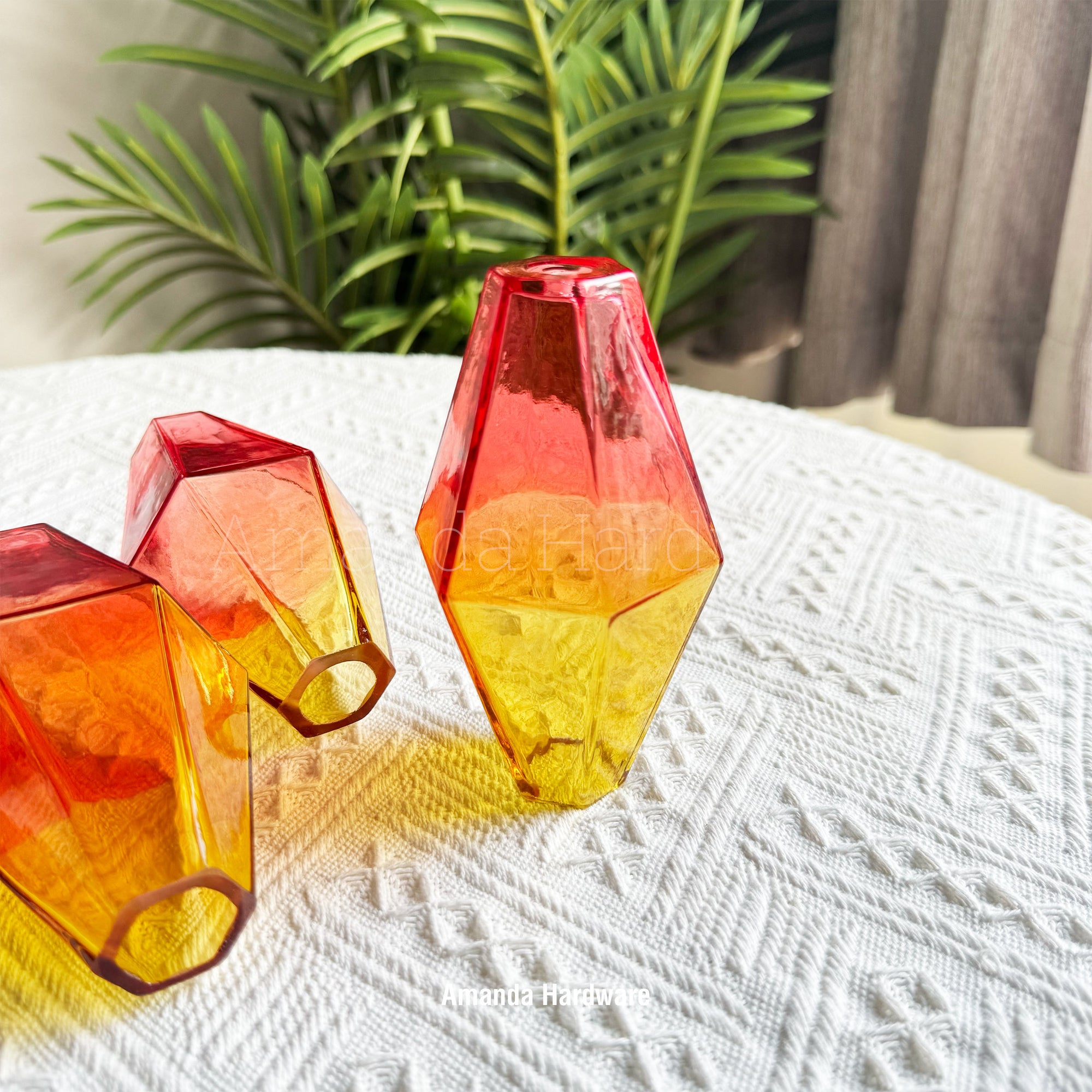 Pink & Yellow Polyhedra Glass Droplet