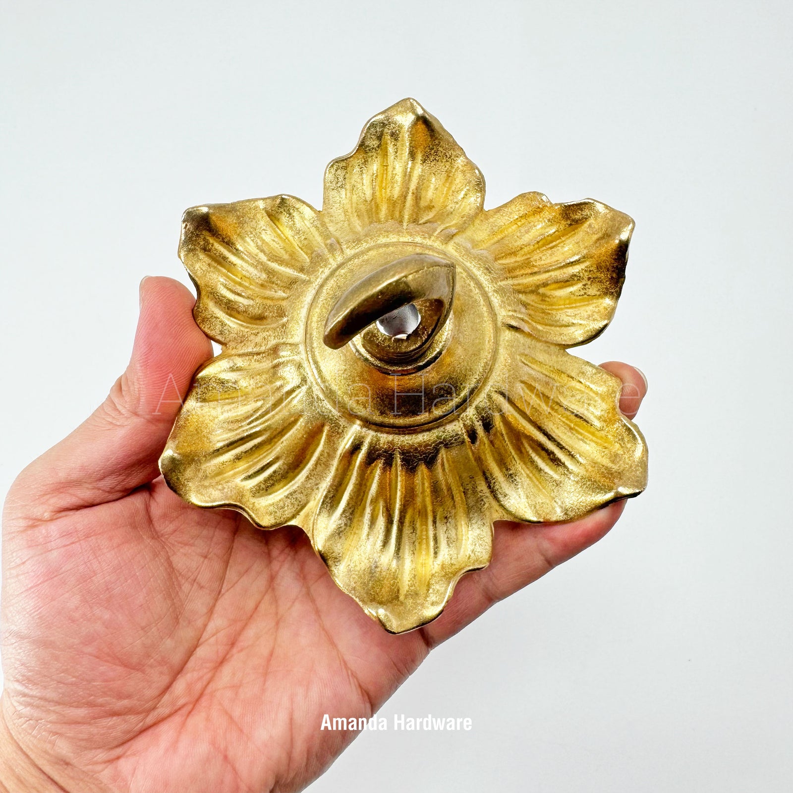 Brass Relief Flower Hook - 4.8in