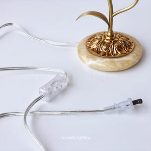 Brass Table Lamp With White Ceramic Tulip Shades - 2 Lights