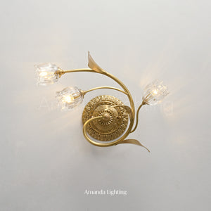 Classic Brass Wall Sconce With Clear Glass Tulip Shades - 3 Lights