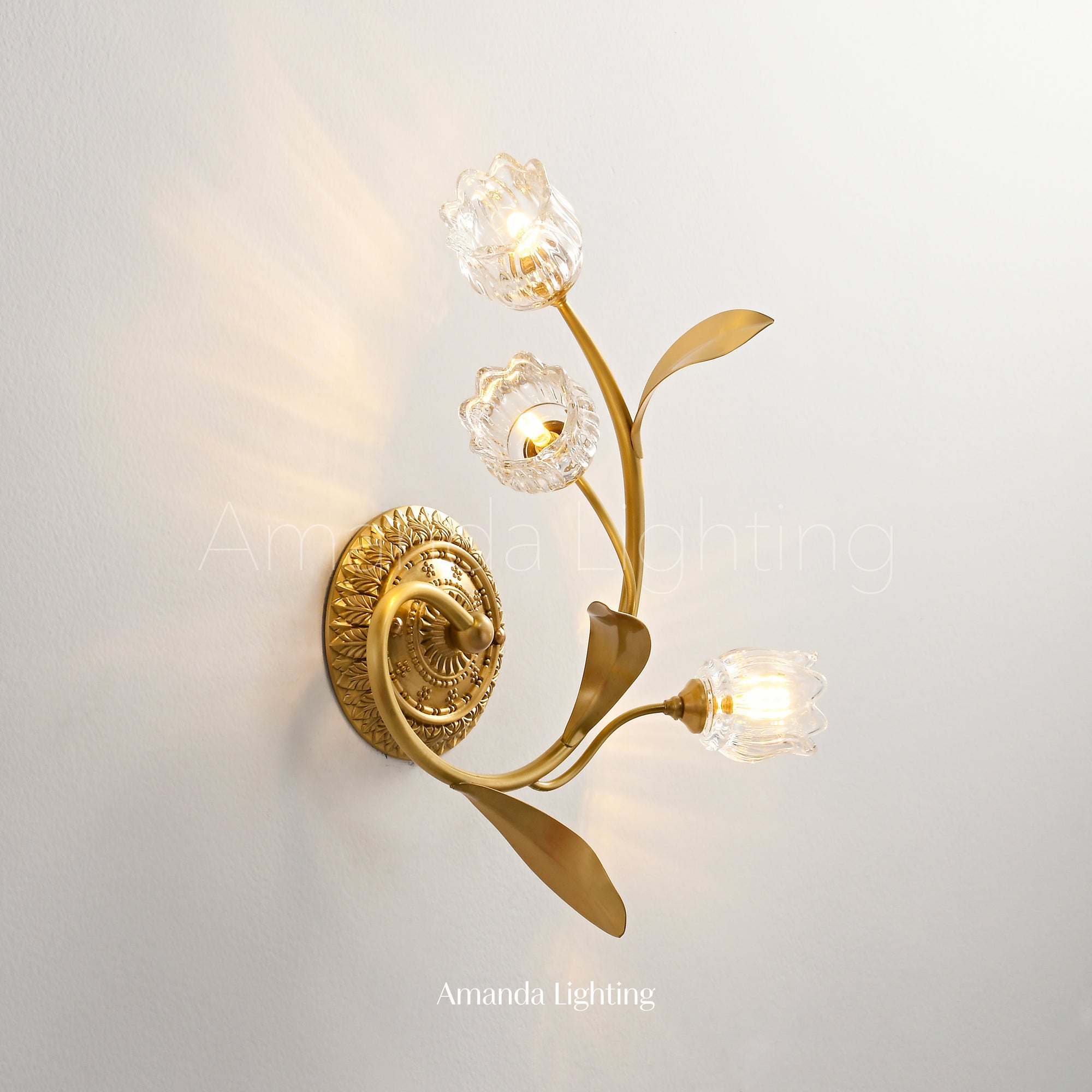 Classic Brass Wall Sconce With Clear Glass Tulip Shades - 3 Lights