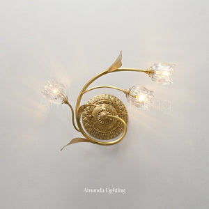 Classic Brass Wall Sconce With Clear Glass Tulip Shades - 3 Lights