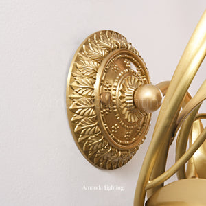 Classic Brass Wall Sconce With White Ceramic Tulip Shades - 6 Lights