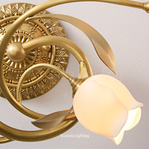 Classic Brass Wall Sconce With White Ceramic Tulip Shades - 6 Lights