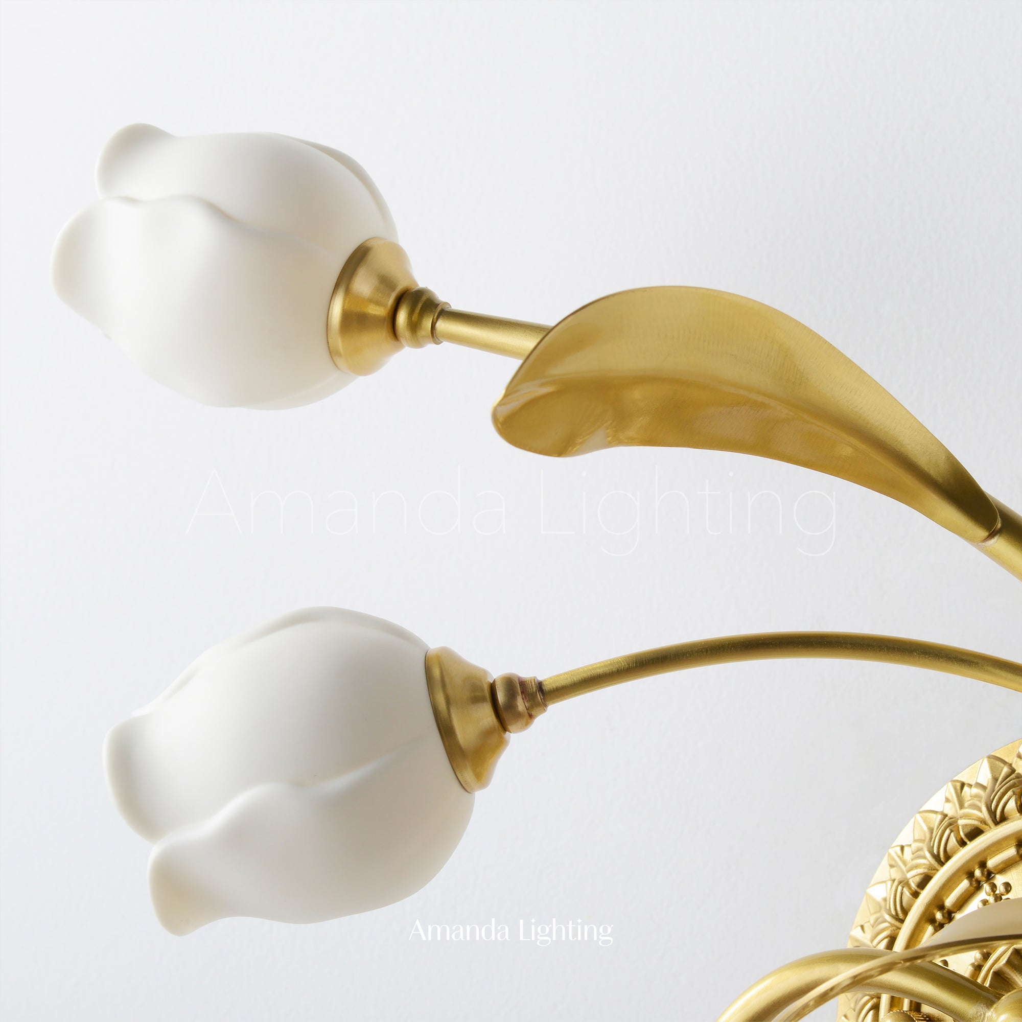 Classic Brass Wall Sconce With White Ceramic Tulip Shades - 3 Lights