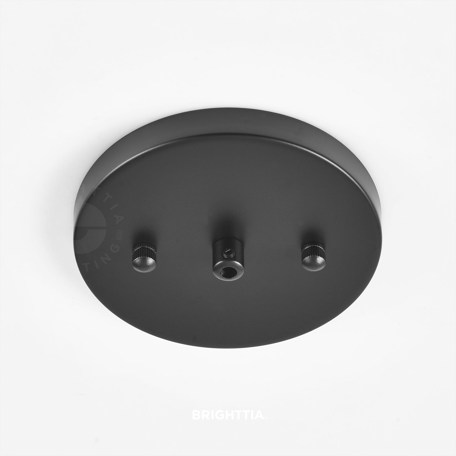 A 5in slim modern 1-port ceiling canopy in black mounted on a white ceiling.