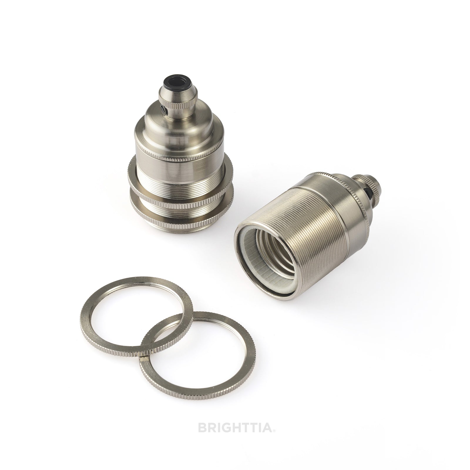 Shade-Ready Brass E26 Light Bulb Socket - Nickel