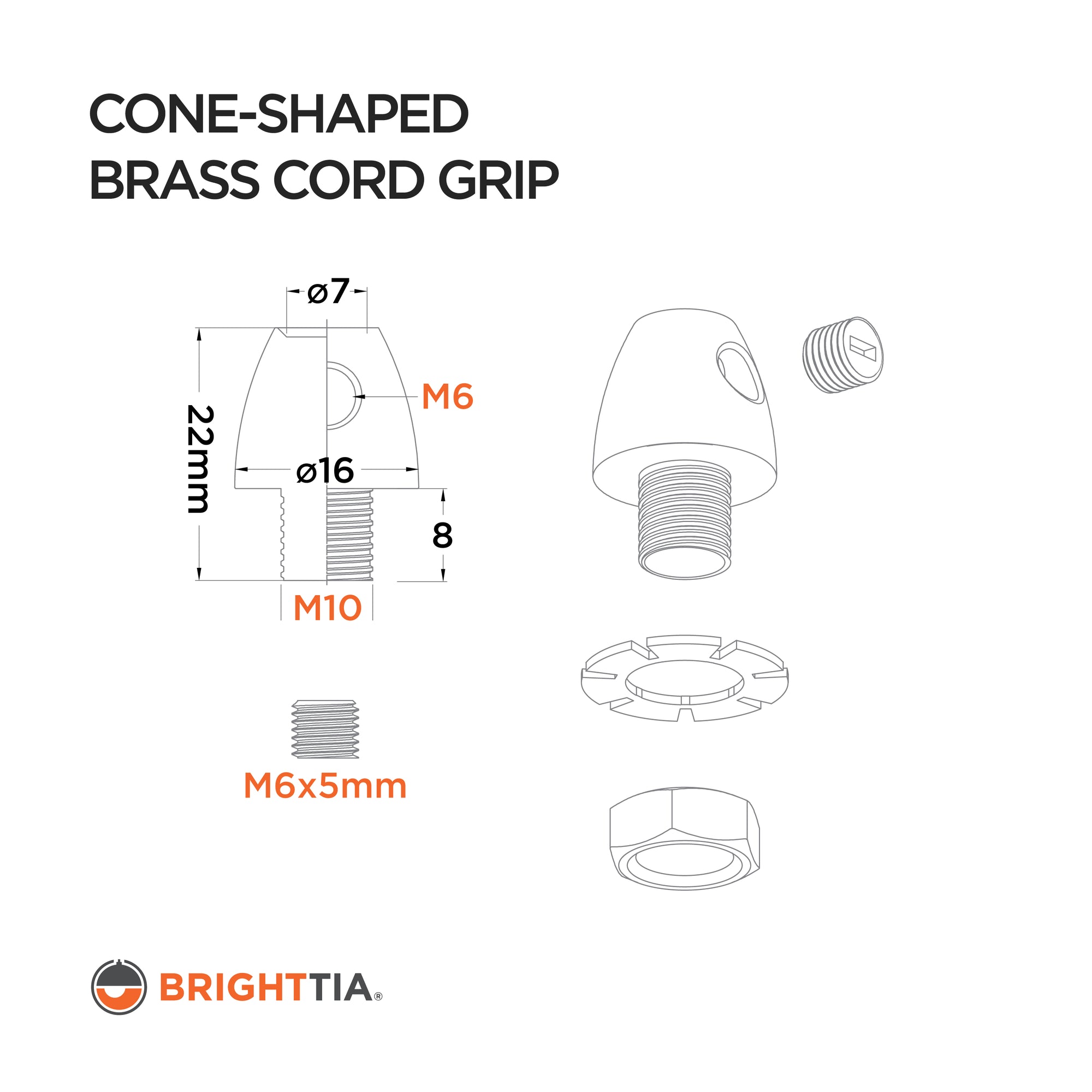 Brass Cone Cord Grip