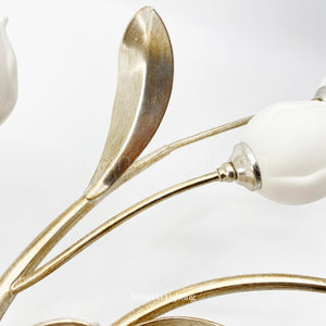 Antique Silver Wall Sconce With White Ceramic Tulip Shades - 6 Lights