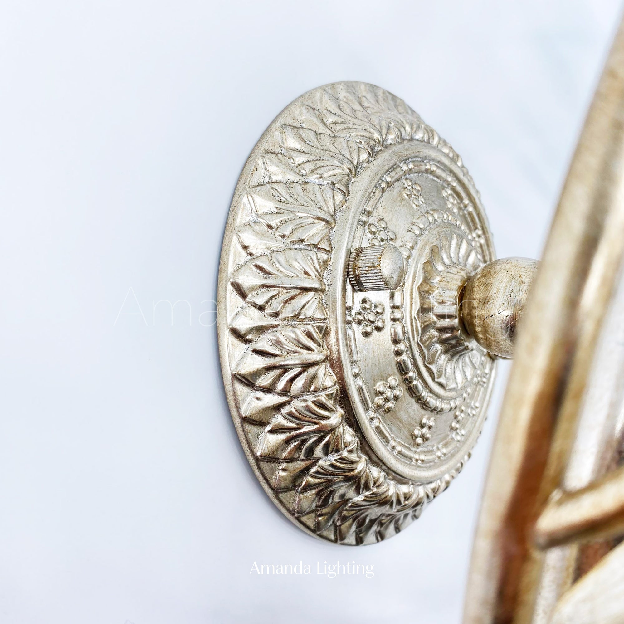 Antique Silver Wall Sconce With White Ceramic Tulip Shades - 6 Lights