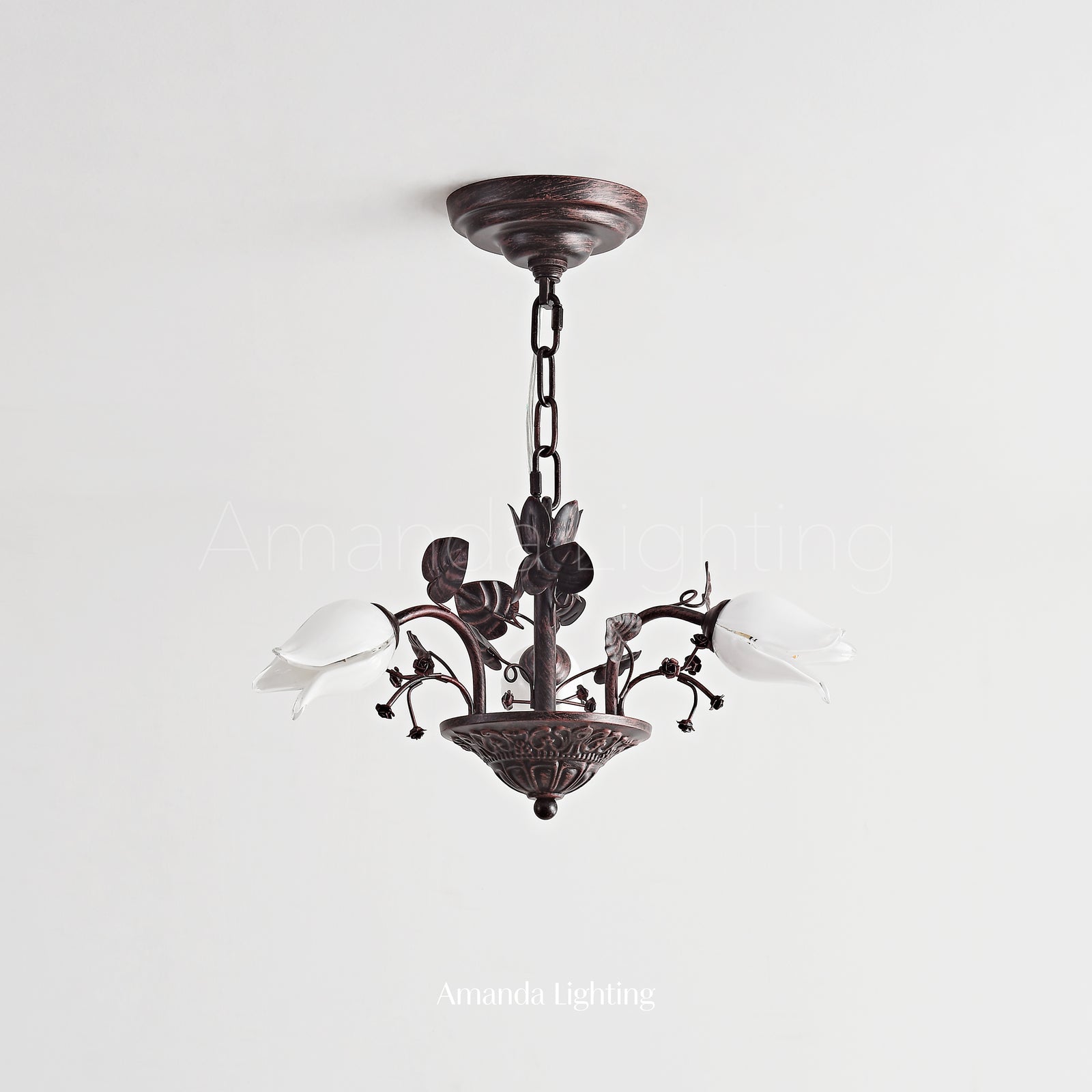 Floral Chandelier With White Tulip Lamp Shades - 3 Lights