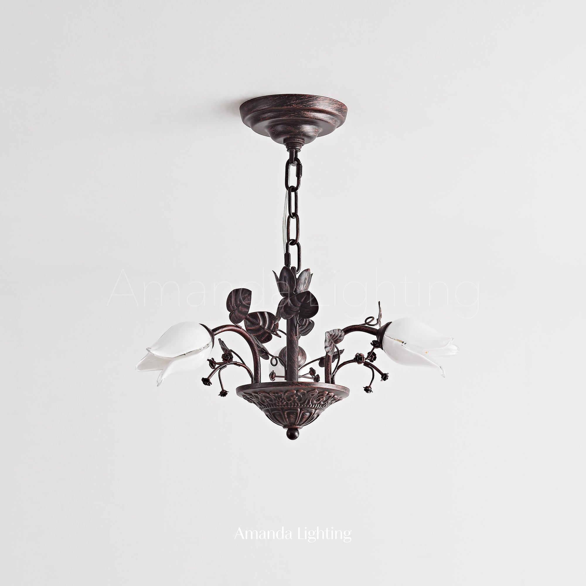 Floral Chandelier With White Tulip Lamp Shades - 3 Lights