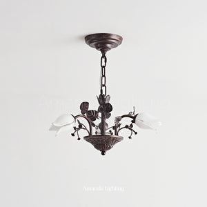 Floral Chandelier With White Tulip Lamp Shades - 3 Lights