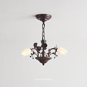 Floral Chandelier With White Tulip Lamp Shades - 3 Lights