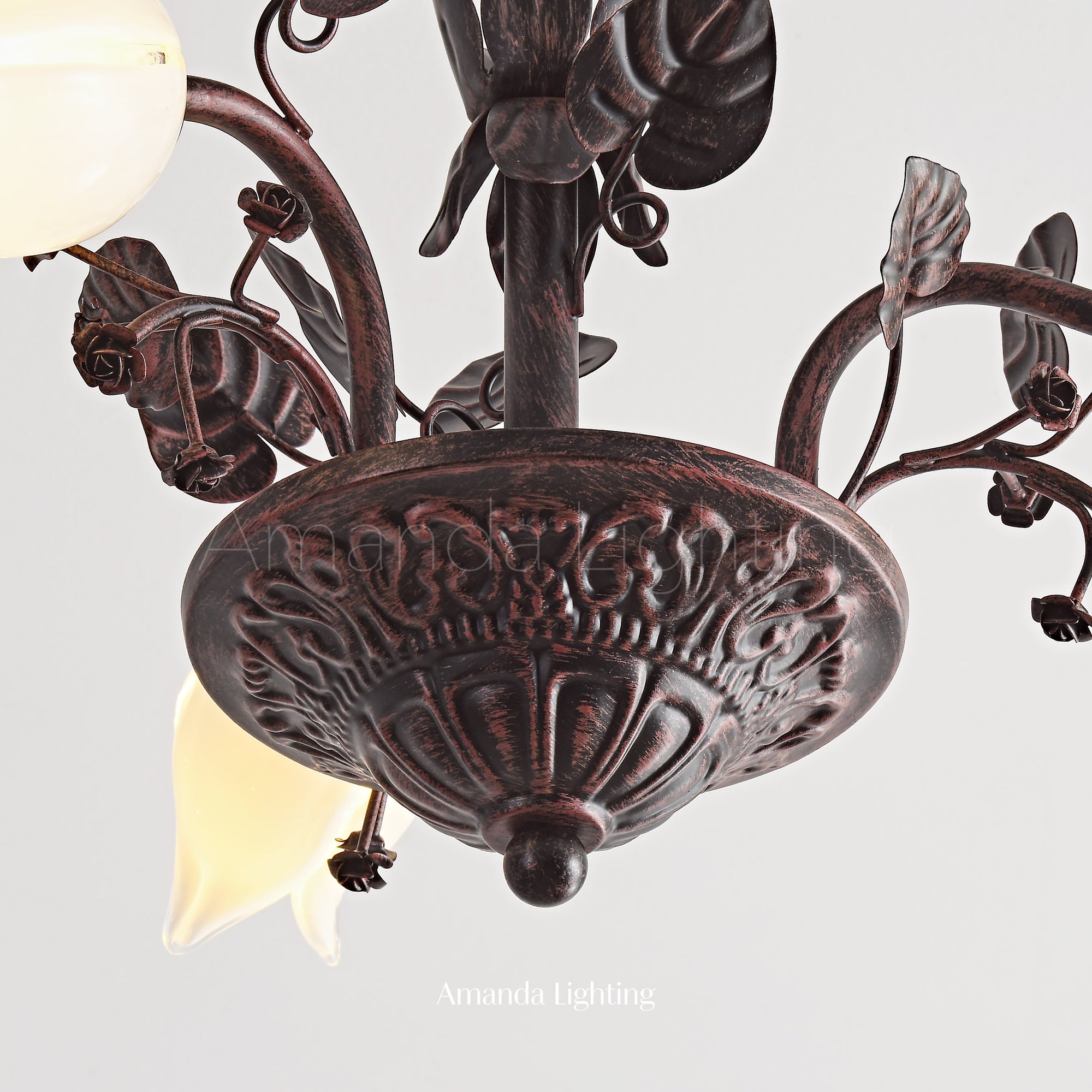 Floral Chandelier With White Tulip Lamp Shades - 3 Lights