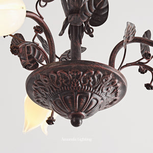 Floral Chandelier With White Tulip Lamp Shades - 3 Lights