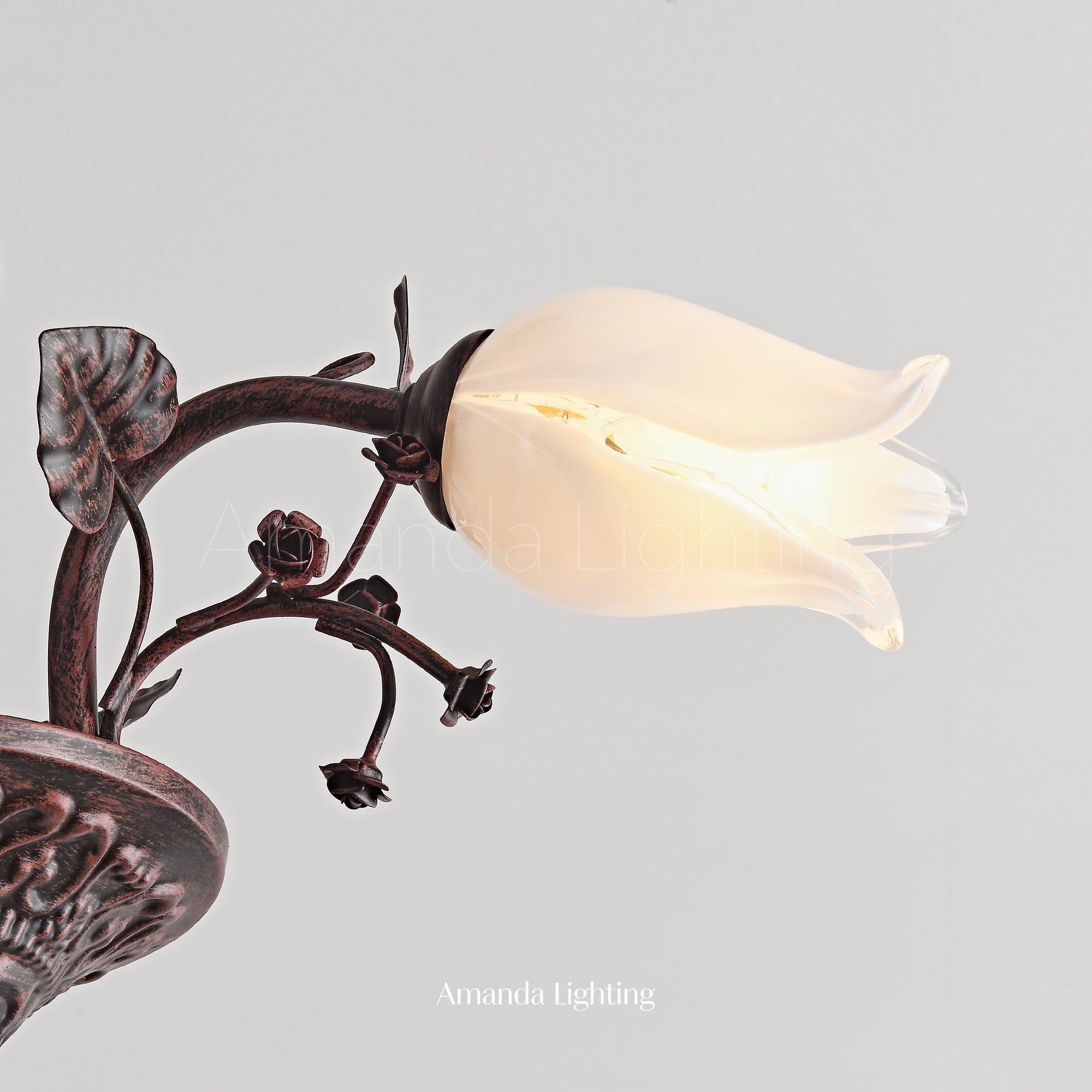 Floral Chandelier With White Tulip Lamp Shades - 3 Lights