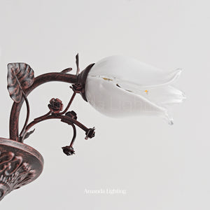 Floral Chandelier With White Tulip Lamp Shades - 3 Lights