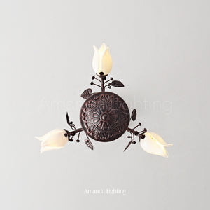 Floral Chandelier With White Tulip Lamp Shades - 3 Lights