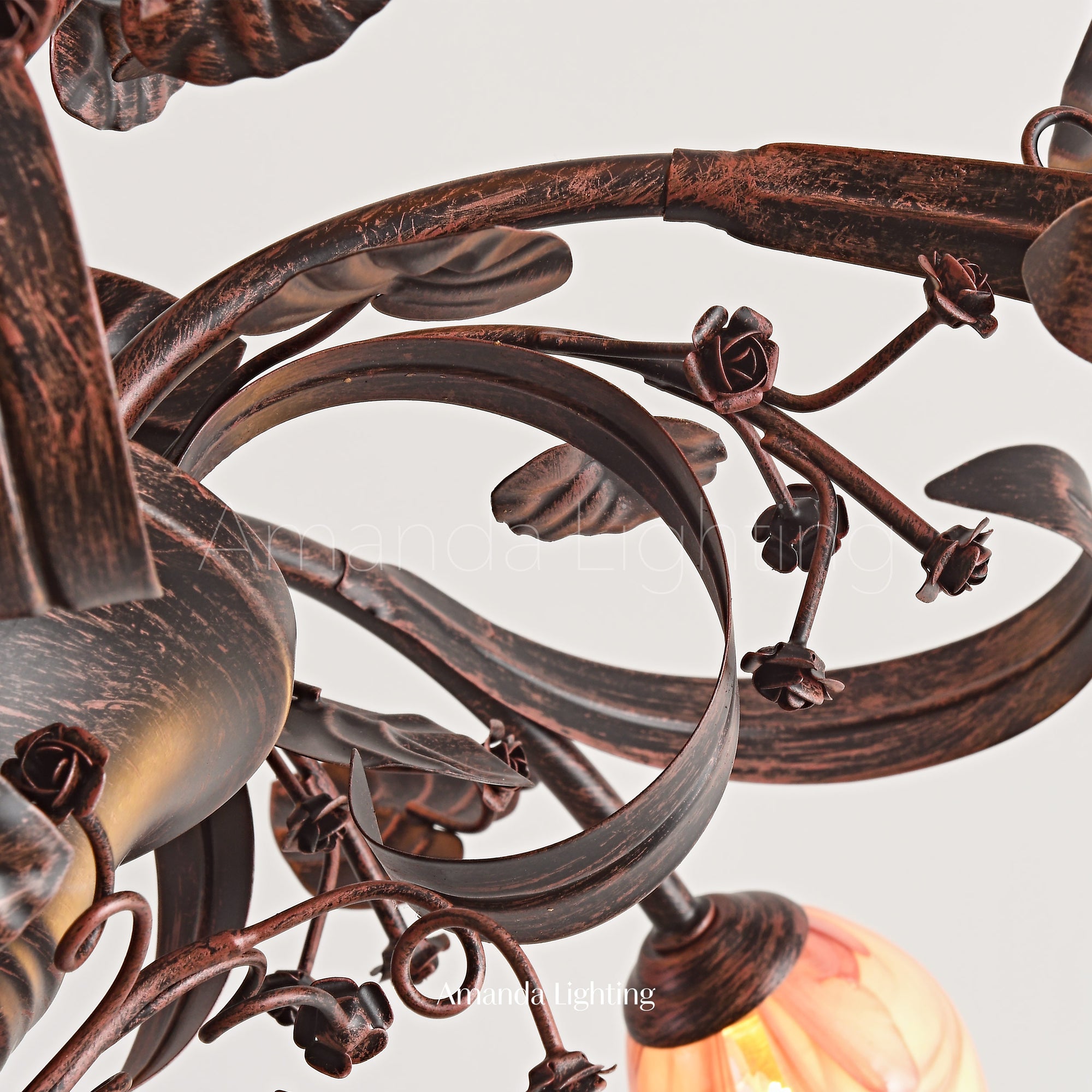 Floral Chandelier With Pink Tulip Lamp Shades - 6+3 Lights