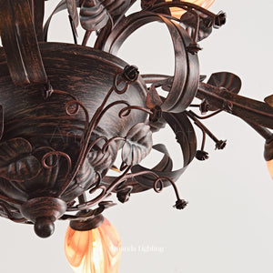 Floral Chandelier With Pink Tulip Lamp Shades - 6+3 Lights