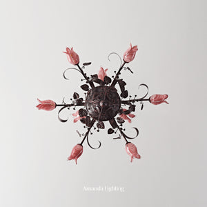 Floral Chandelier With Pink Tulip Lamp Shades - 6+3 Lights