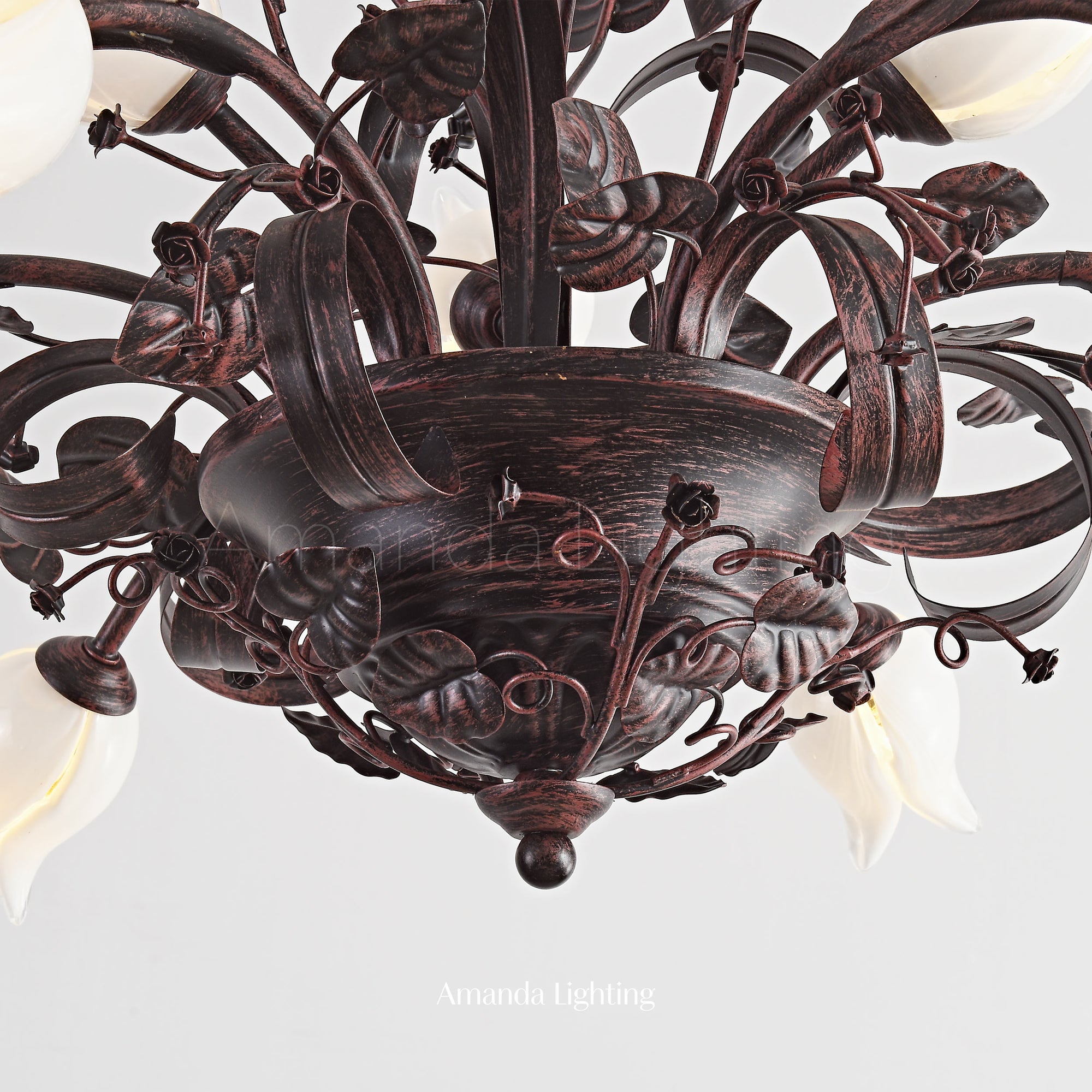 Floral Chandelier With White Tulip Lamp Shades - 6+3 Lights