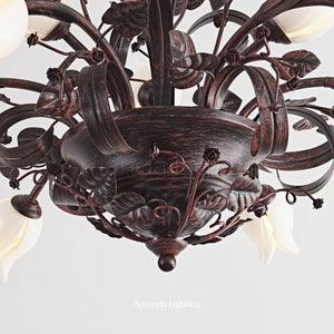 Floral Chandelier With White Tulip Lamp Shades - 6+3 Lights