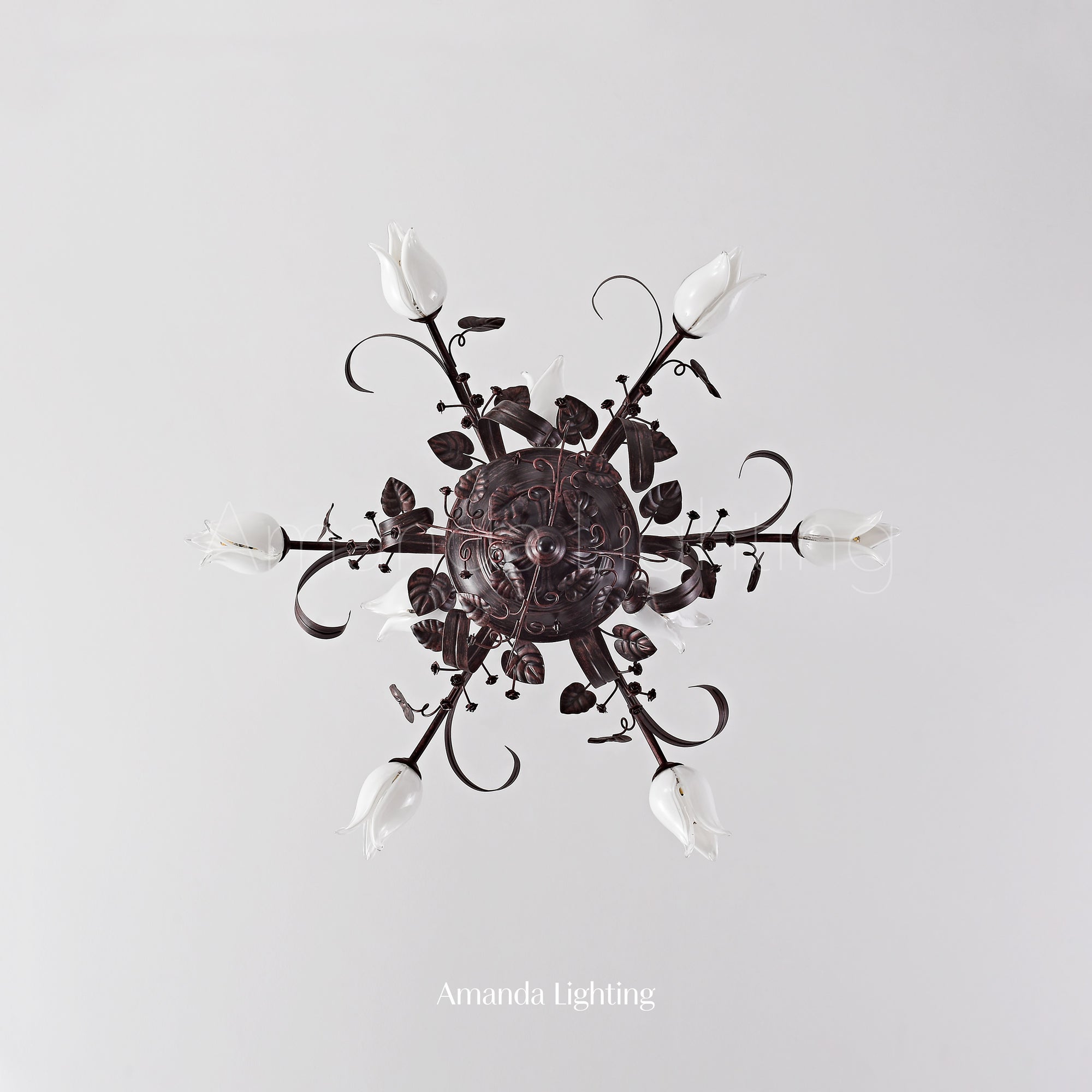 Floral Chandelier With White Tulip Lamp Shades - 6+3 Lights