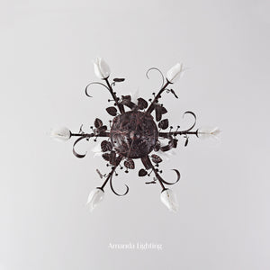 Floral Chandelier With White Tulip Lamp Shades - 6+3 Lights