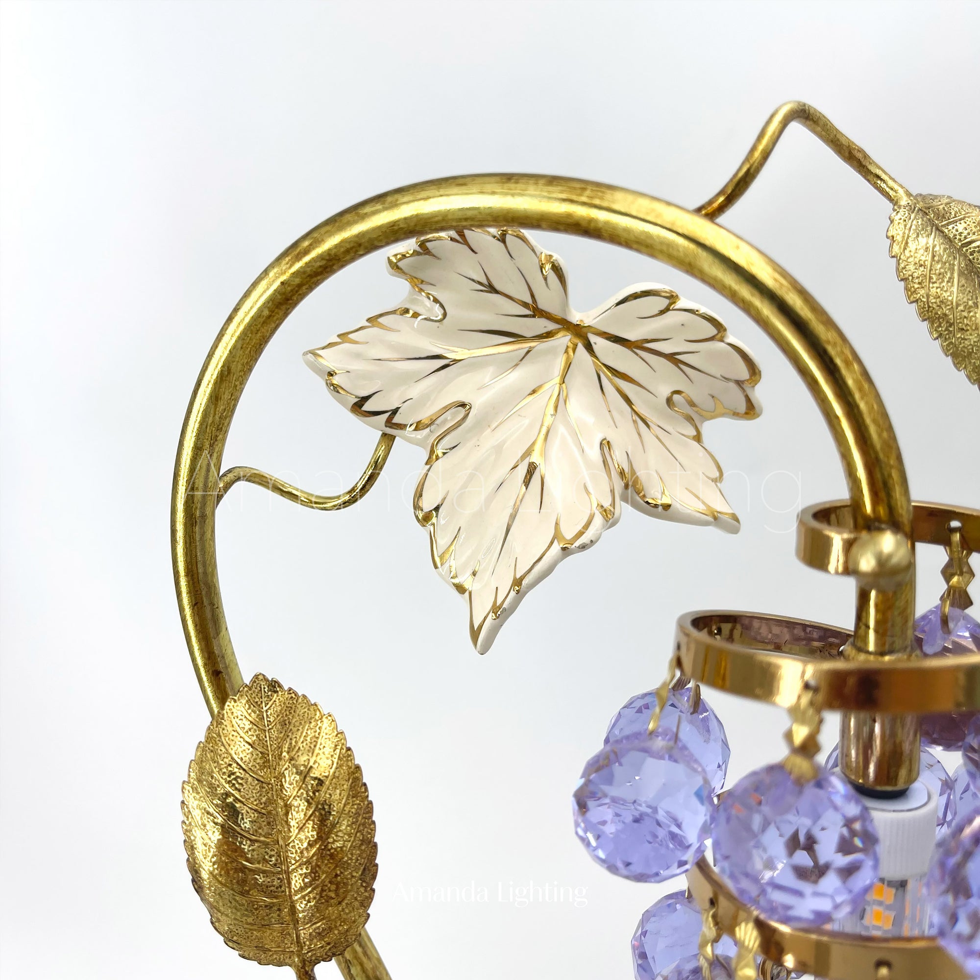 Mid Century Modern Brass Table Lamp With Purple Grape - 1 Light