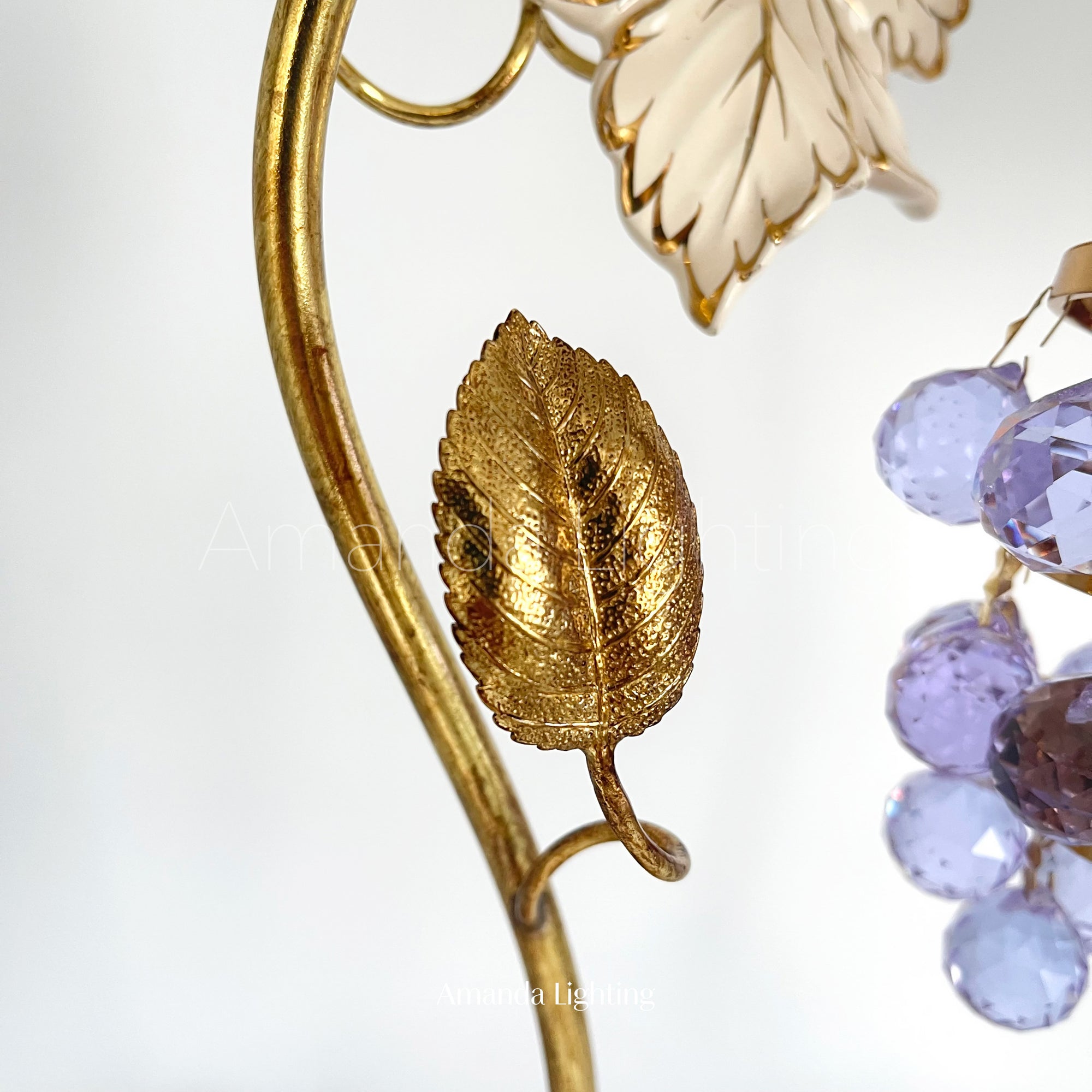 Mid Century Modern Brass Table Lamp With Purple Grape - 1 Light
