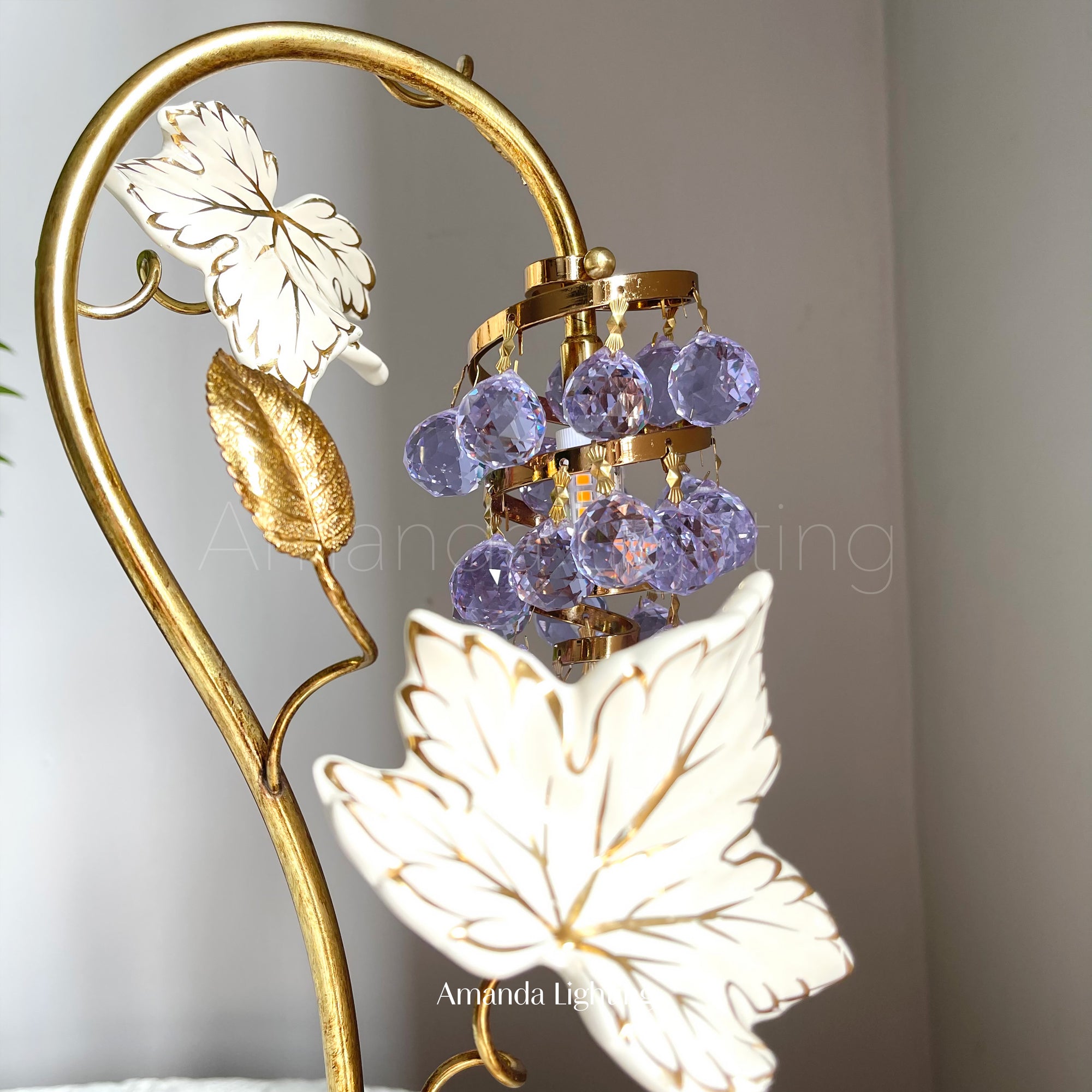 Mid Century Modern Brass Table Lamp With Purple Grape - 1 Light