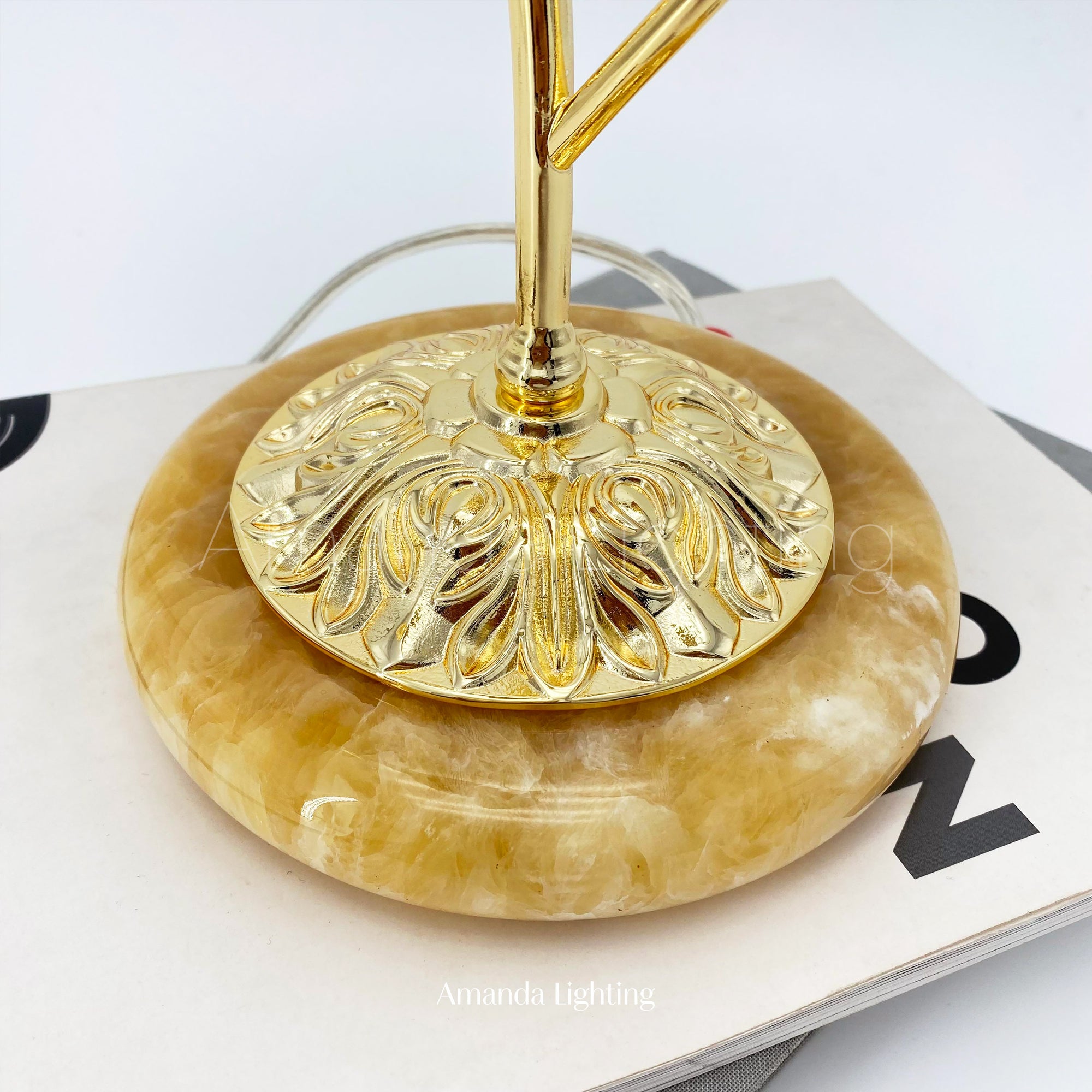 Brass Table Lamp With Pink Glass Tulip Flower Lamp Shades - 2 Lights