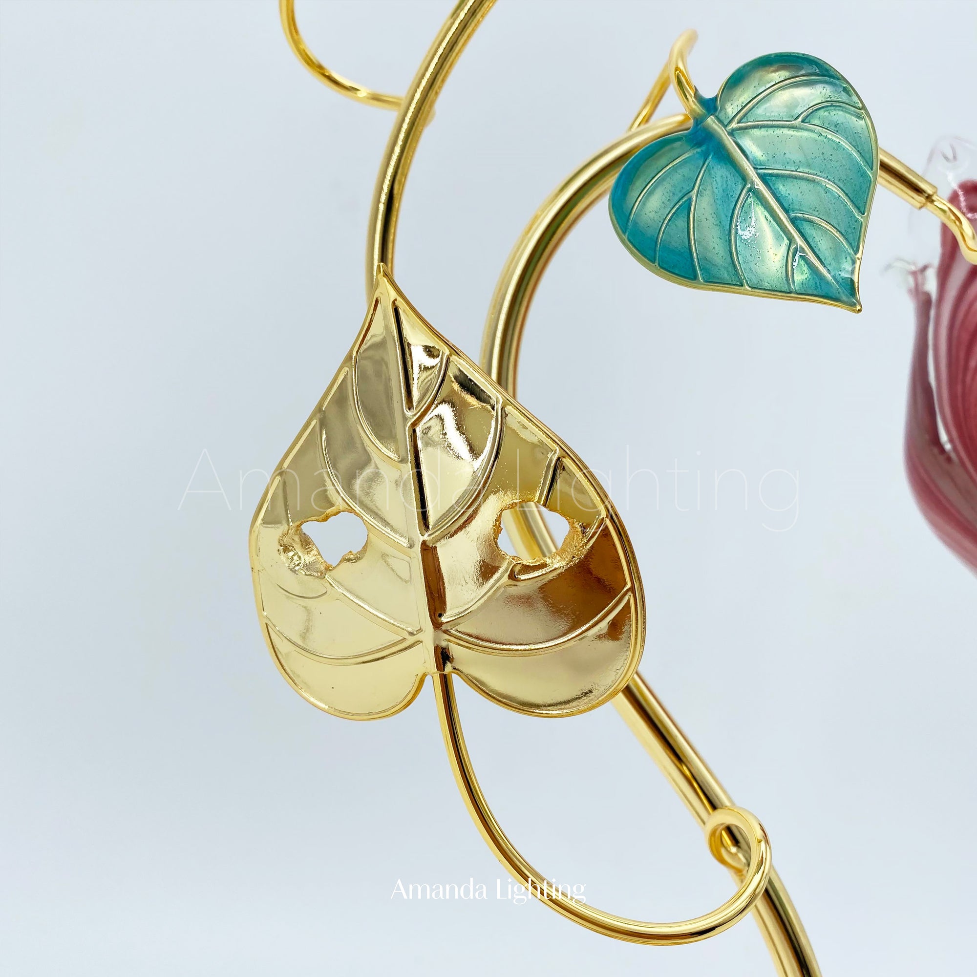 Brass Table Lamp With Pink Glass Tulip Flower Lamp Shades - 2 Lights