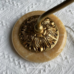 Floral Table Lamp With Pink Glass Lamp Shade For Bedroom