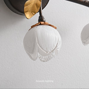 Romantic Wall Sconce Light With White Glass Tulip Lamp Shades - 3 Lights