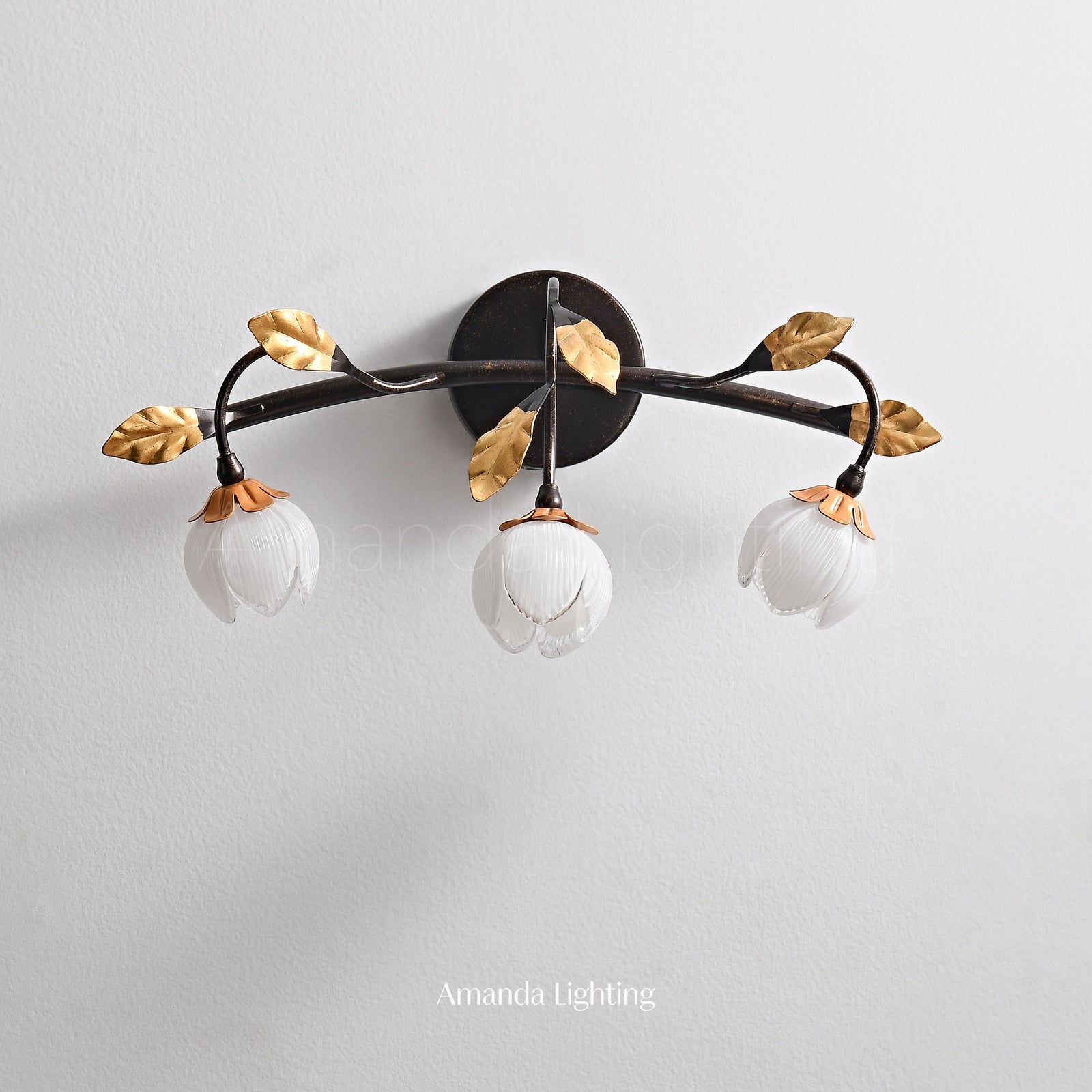 Romantic Wall Sconce Light With White Glass Tulip Lamp Shades - 3 Lights